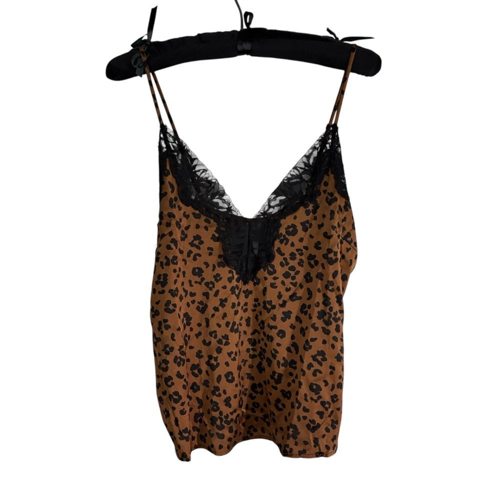 Auden Leopard Lace Trim Satin Pajama Tank Top